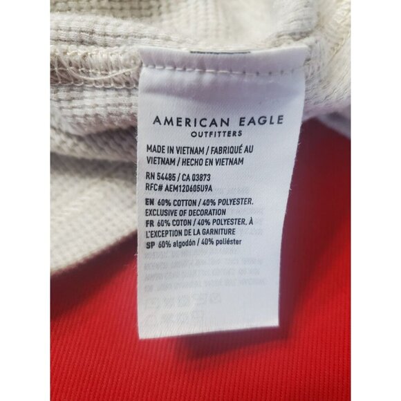 American Eagle Long Sleeve Waffle Crew Neck Thermal Light Gray Logo Men’s Large - Picture 7 of 9